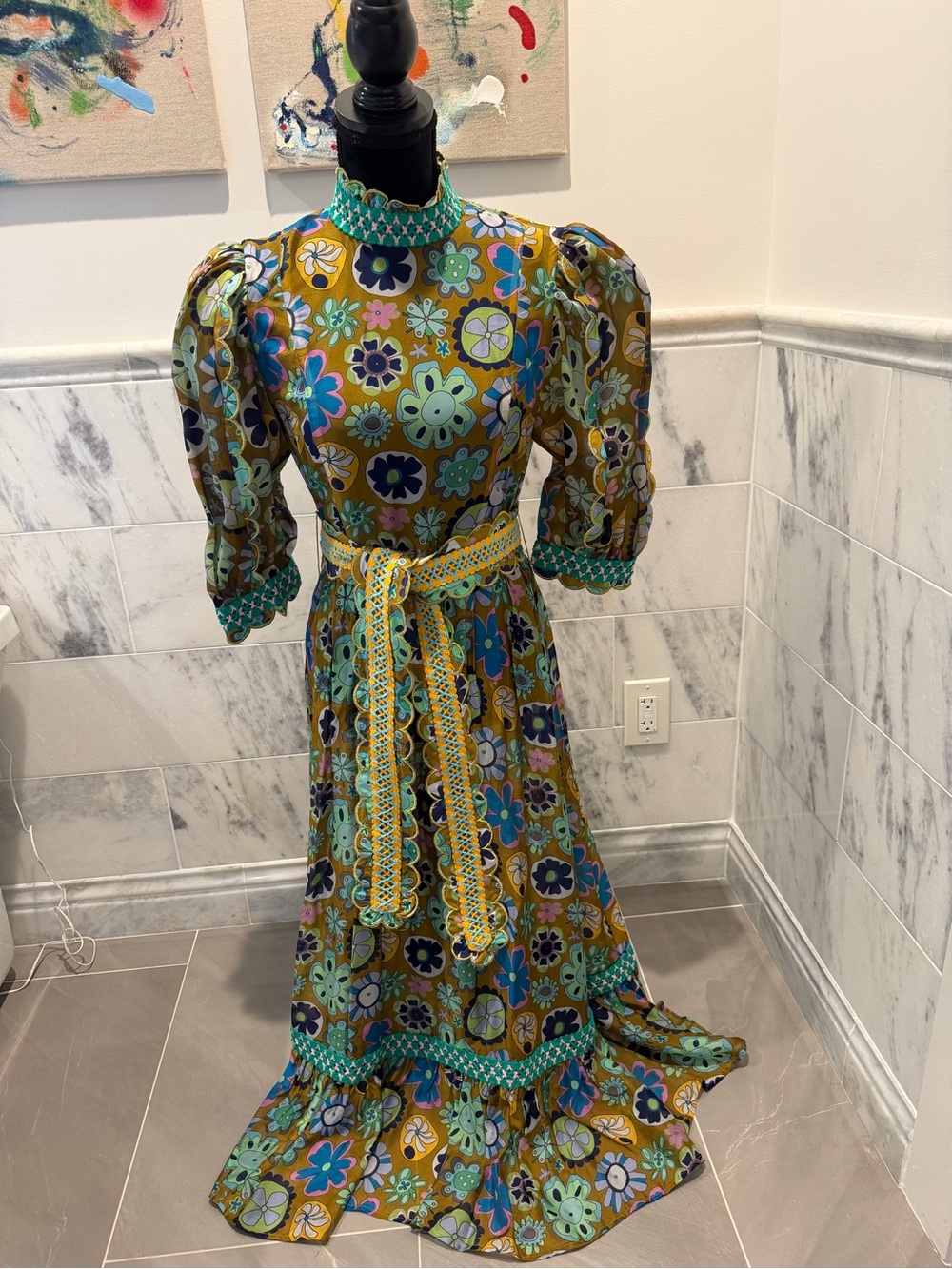 CeliaB Floral Maxi Dress in Olive, Teal & Blue